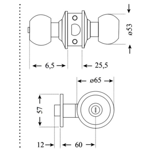 Cerradura Pomo Cilíndrica Baño B-500 Daumer - Imagen 2
