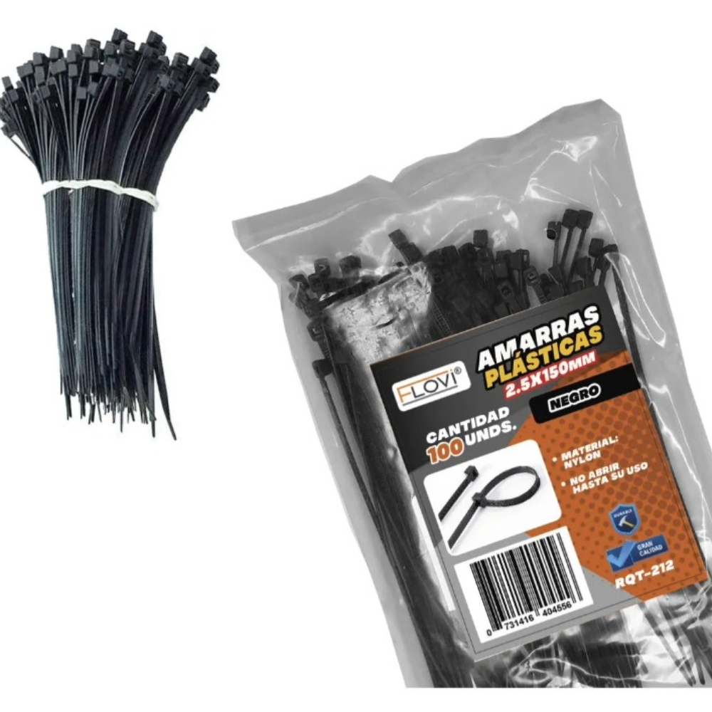 Amarras Plasticas Negra Flovi 2,5x150mm x 100 un